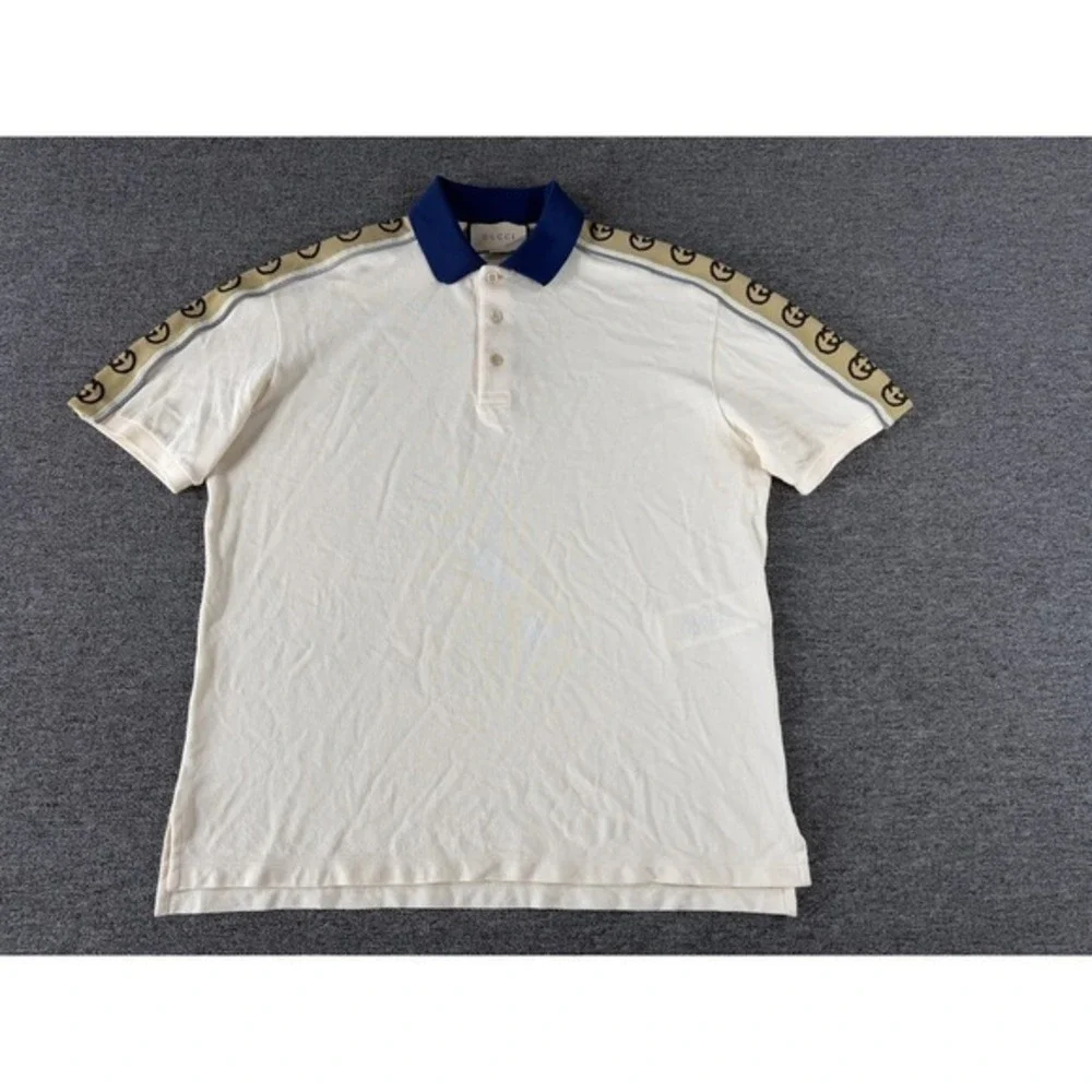 Gucci Polo Shirt Mens XL Interlock Double G Stripe Logo Shoulder Made Italy